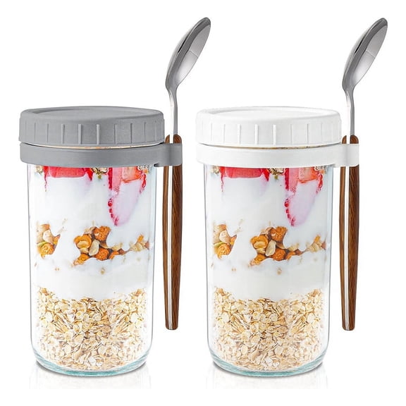 Overnight Oats Containers with Lids and Spoons: 24 Oz Jars for Overnight Oats -2Pcs Glass Food Storage Containers