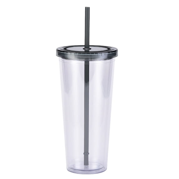 24Oz Plastic Straw Cup with Lid Creative Transparent Cold Drink Reusable Tumbler for Iced Coffee and Smoothies 3 X 8 Dark Gray (Glitter Finish)