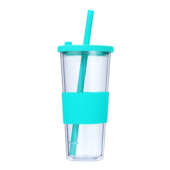24Oz flat plastic cup, reusable oversized cup, without bisphenol A, with lid and straw.-green