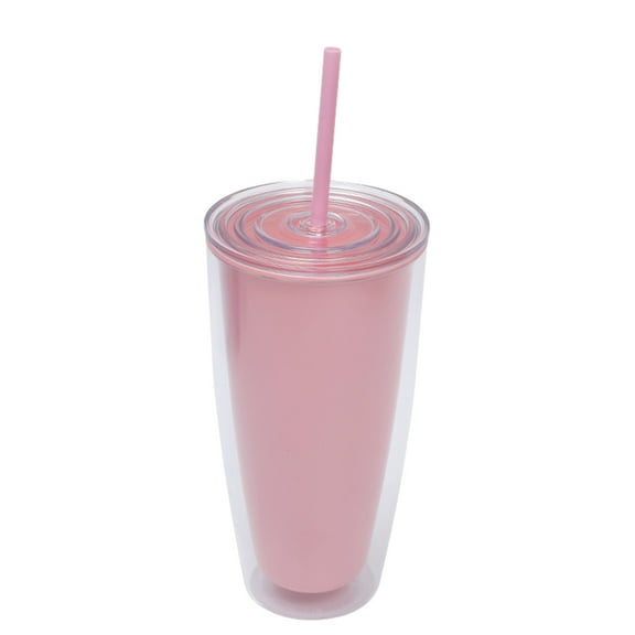 24Oz flat plastic cup with lid and straw, reusable oversized cup, without bisphenol A.-Pink