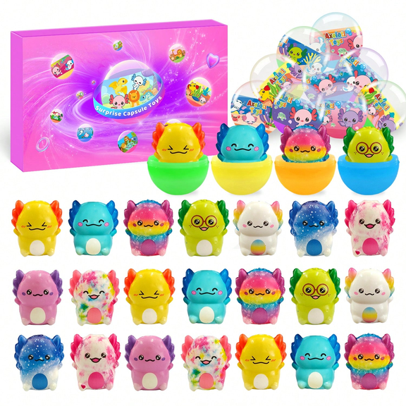 24PACK Easter Squishy Axolotl with Capsules,Easter Party Favors,Birthday Gifts,Classroom Rewards,Travel and Claw Machine Toys,Soft And Cute,Easter Gifts,Goodies Bag Fillers - Assorted Varieties
