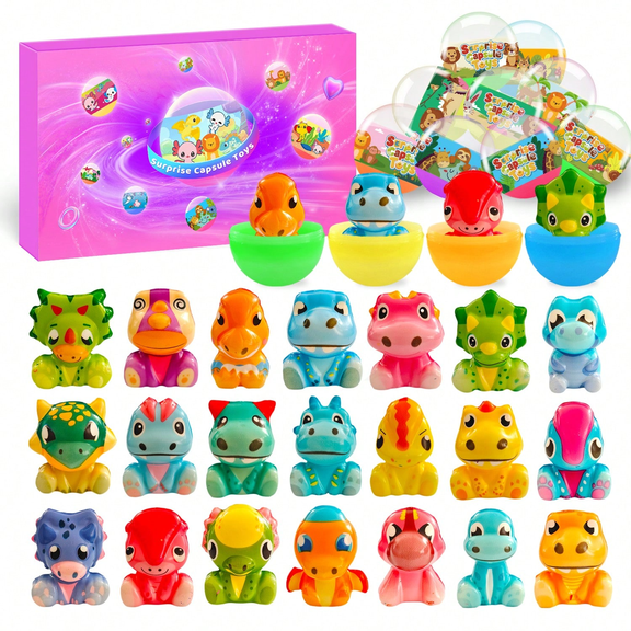 24PACK Easter Squishy Dinosaur with Capsules,Easter Party Favors,Birthday Gifts,Classroom Rewards,Travel and Claw Machine Toys,Soft And Cute,Easter Gifts,Goodies Bag Fillers - Assorted Varieties