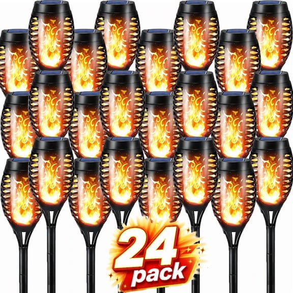 24PACK Solar Torch Flame Lights, Or18/12/8/6 Pack Solar Lights Outdoor with Flickering Flame, Waterproof Patio Light Landscape Decoration Lighting for Garden, Lawn, Yard, Outdoor Decorations 700mAh