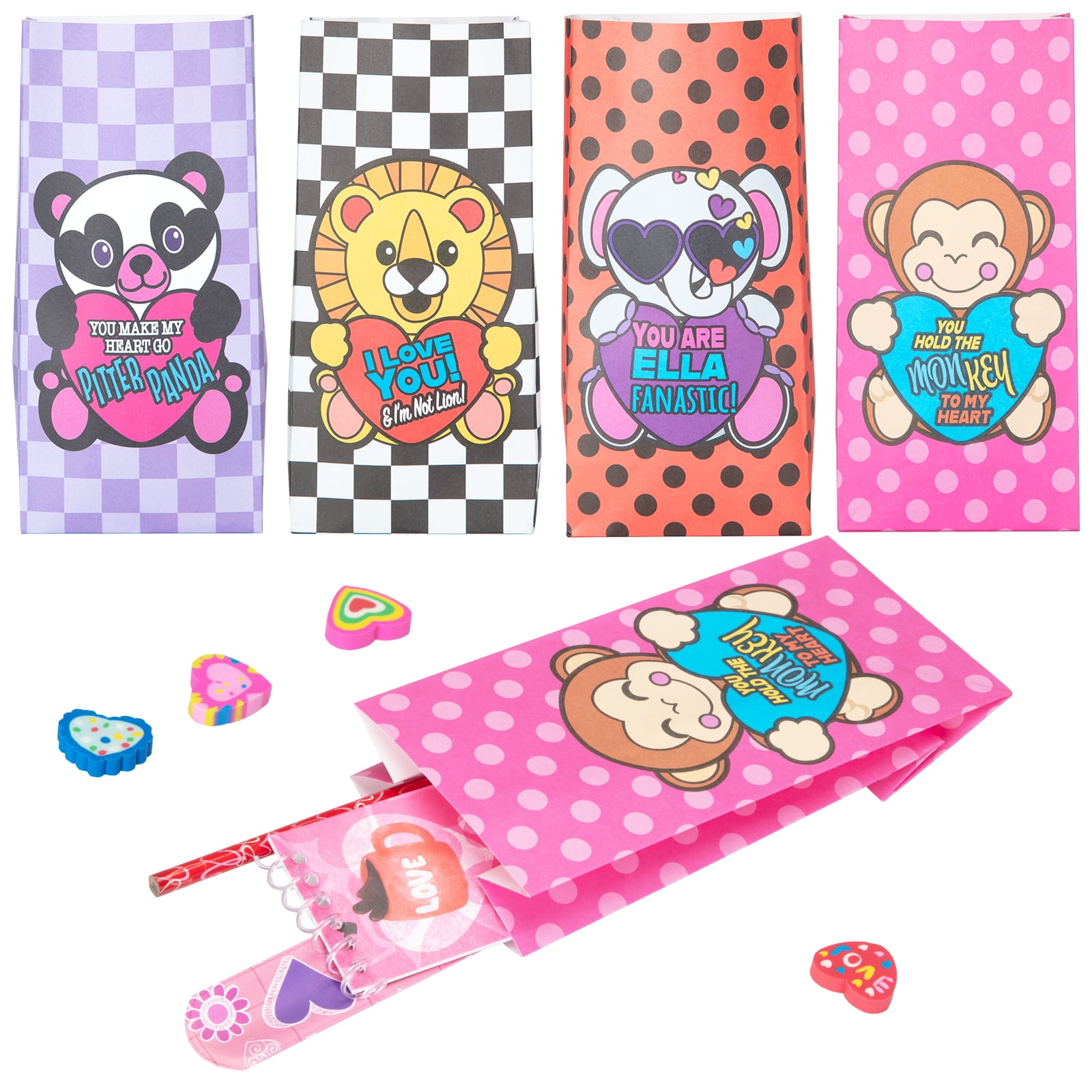 Valentine's Day Classroom Gift Set – 28 Pack With Cards, Pencils, Erasers, Stickers, Goodie Bags For Kids Exchange