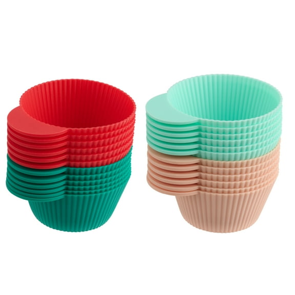 Holiday Time 24 Pack Silicone Cupcake Liners. Red, Green, Pink and Blue