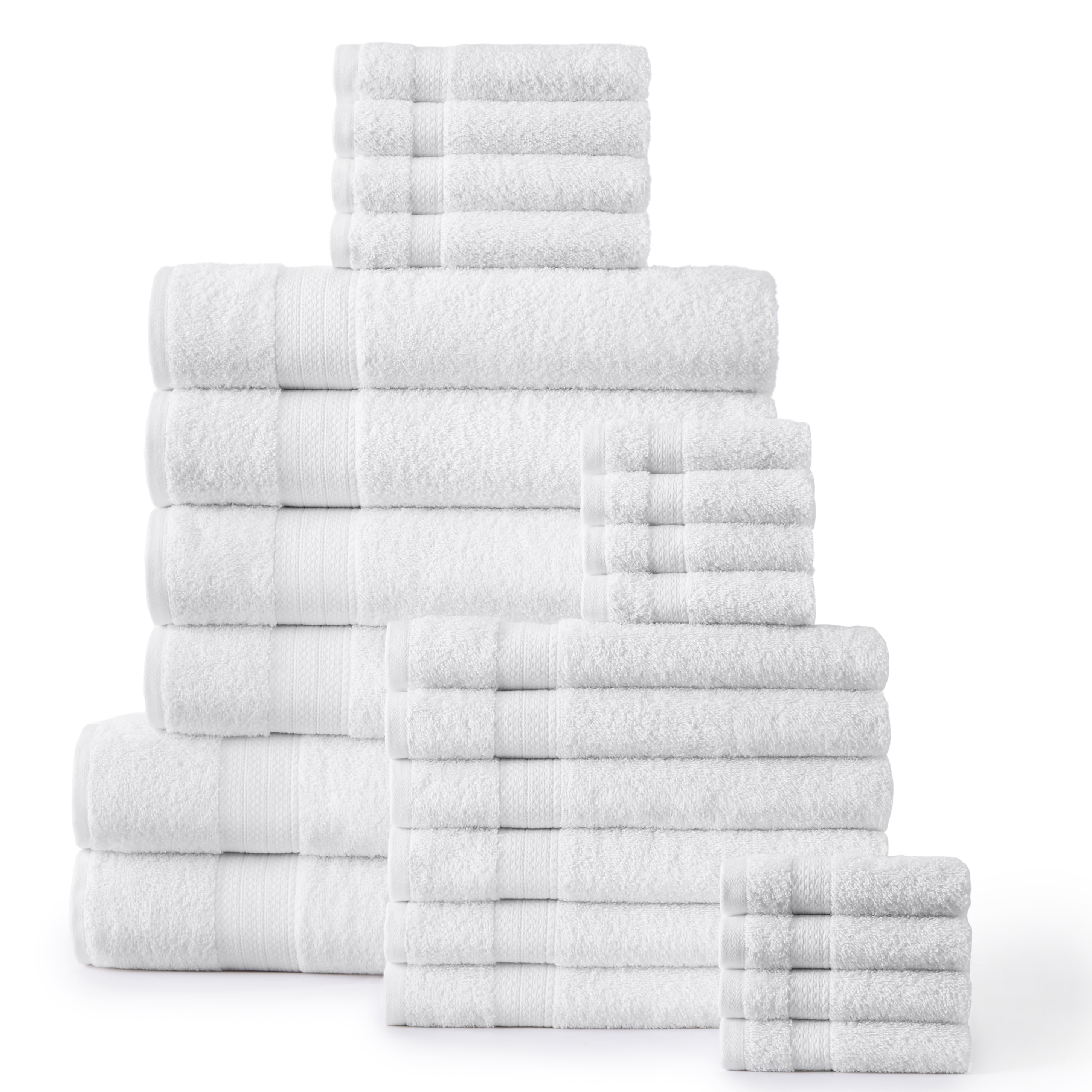 24PC Bath Towel Set (2 Sheets, 4 Bath, 6 Hand, 4 Fingertip & 8 Wash) - White,  Addy Home Best Value 