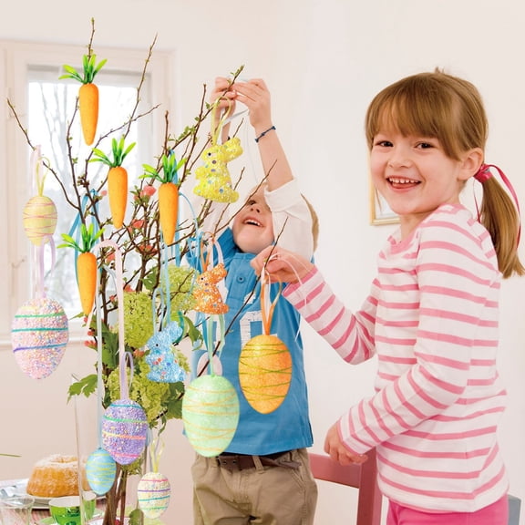 24PC Easter Eggs Colorful Foam Particles Simulation Carrot Holiday Decoration Set Decoration Decoration Eggs Hanging Toys