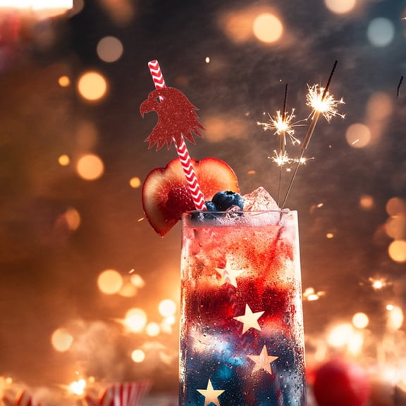 24PC Independence Day Decoration Set, Disposable Paper Straw Inserts Party Supplies, Cake And Beverage Decorative Scene Props Kit For United States Celebration Table Top Event Decor Accessories(Red)