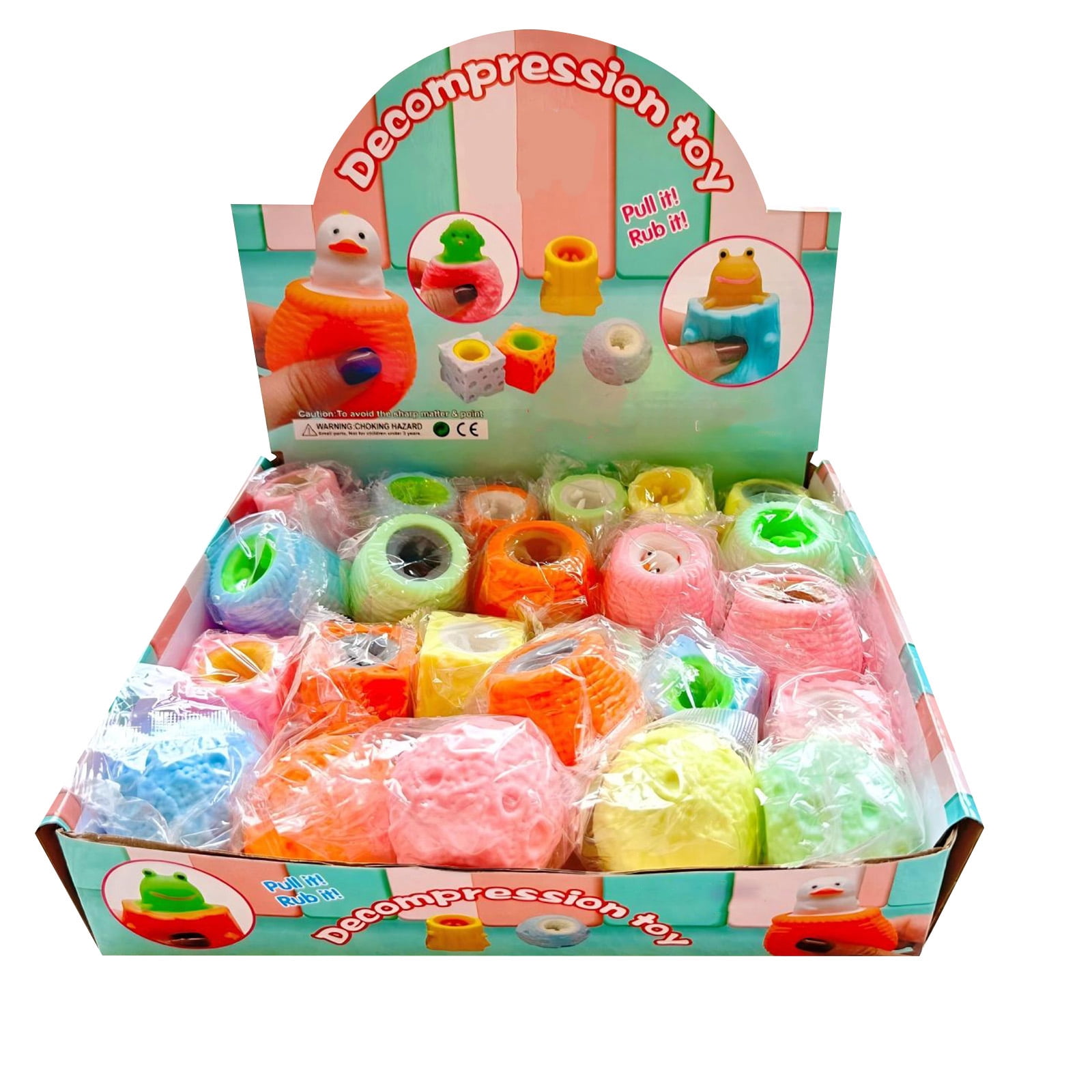 24PC Mini Squeeze Fidget Set, Adorable Colorful Stress Reliever with Animal Designs, Sensory Dough Ball Collection for Party Favors and Focus Support，Colored