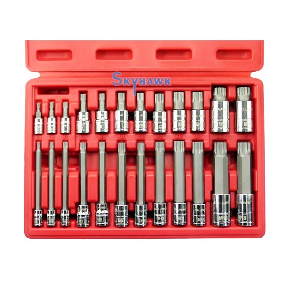 24PC XZN Triple Square Spline Bit Tamper Proof 1/4" 3/8" 1/2" S2 Socket Set