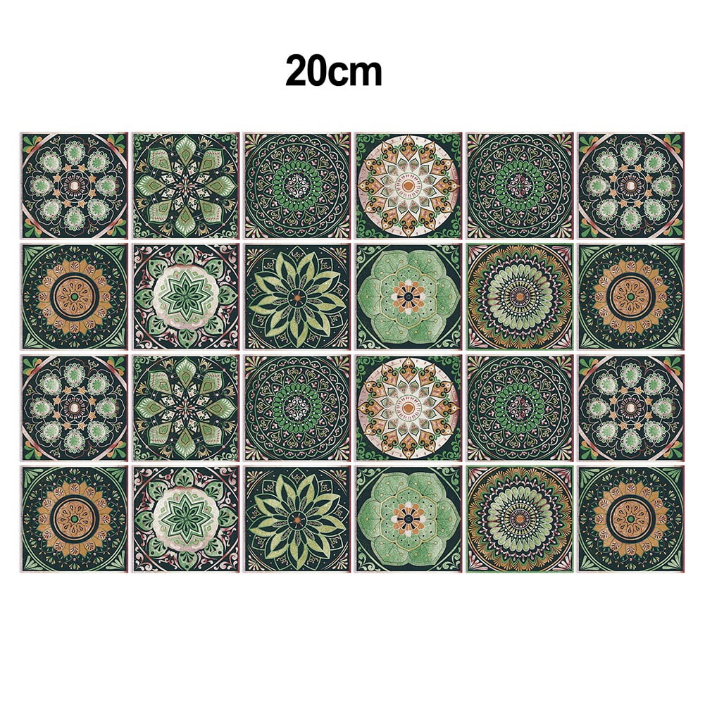 24PCS 10 15 20CM Art PVC Tile Stickers Green Mandala European Wall