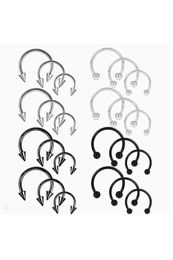 24PCS 16G Surgical Steel Nose Septum Horseshoe Hoop Earring Eyebrow Tragus Lip Piercing Ring