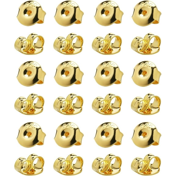24PCS 18K Gold Plated 925 Silver Earring Backs Replacements, Hypoallergenic Earring Backs for Studs, Secure Ear Locking for Stud Earrings Ear Nut for Posts, 6mm