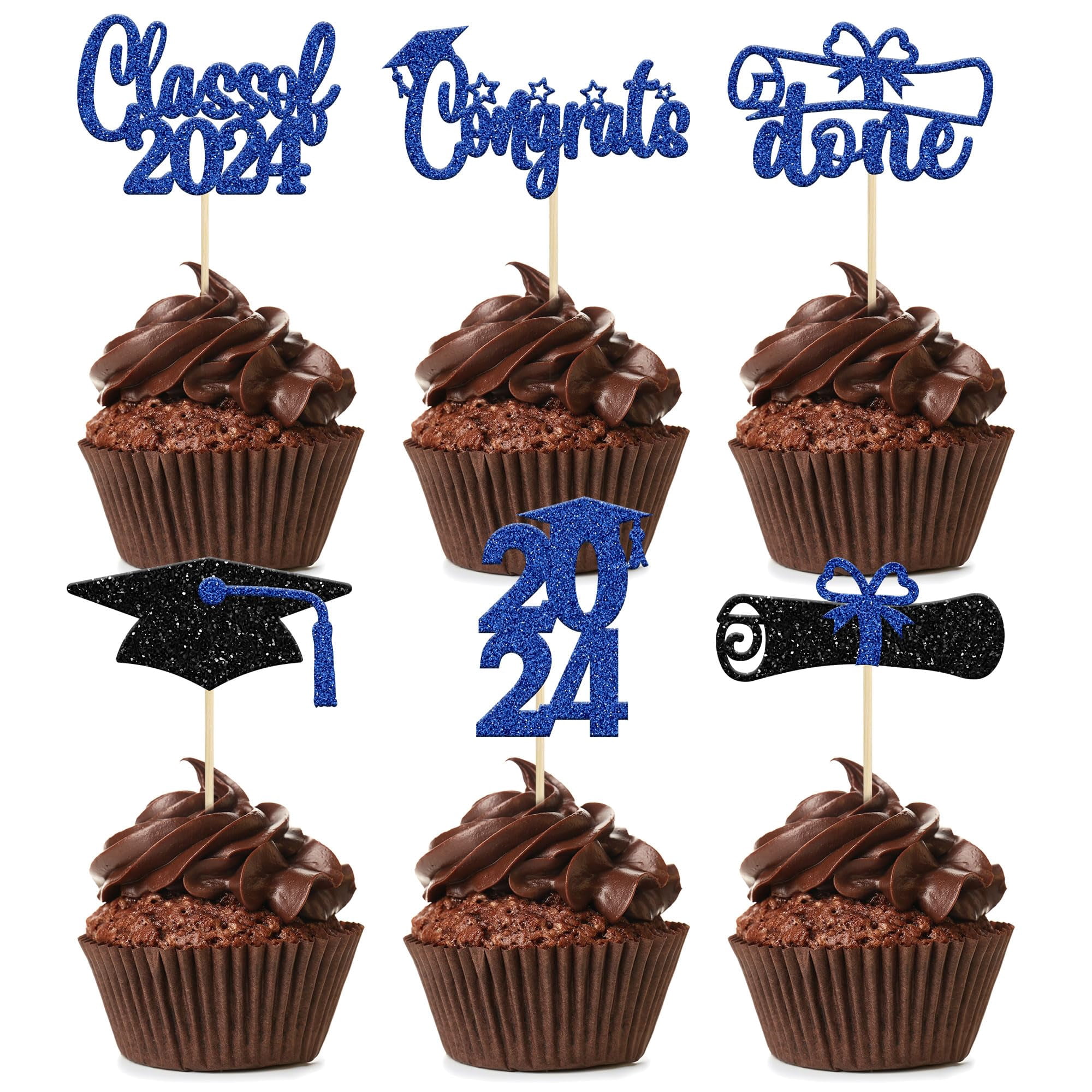 Graduation Cupcake Toppers 2025 - 48PCS Glitter Congrats Grad Decor - Black Gold Class Of 2025 Party Supplies - View #8