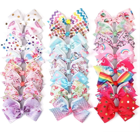 24PCS 4.5Inch Bows for Girls Boutique Grosgrain Ribbon Rainbow Hair Bow Alligator Hair Clips Pigtail Bows Unicorn Hair Clips for Baby Girls Toddler Kids Children Teens in Pairs