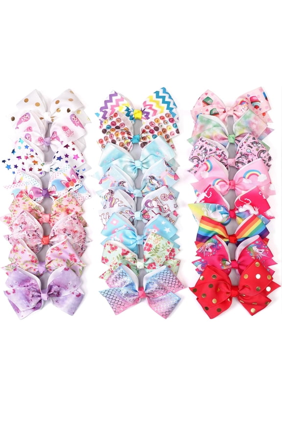 24PCS 4.5Inch Bows for Girls Boutique Grosgrain Ribbon Rainbow Hair Bow Alligator Hair Clips Pigtail Bows Unicorn Hair Clips for Baby Girls Toddler Kids Children Teens in Pairs