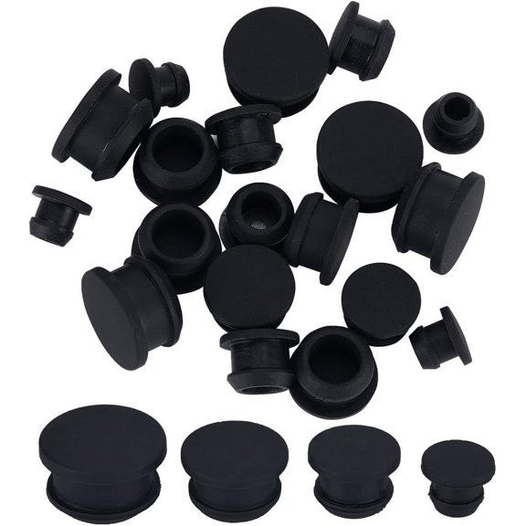 24PCS 4 Sizes Silicone Stoppers for Salt and Pepper Shakers 9/32 25/64 15/32 19/32 Inch Salt Plug Stopper Replacement Bottle Caps Reusable Round End Cap Corks for Bottles Pots Black DIY