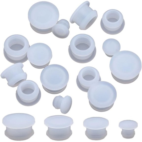 24PCS 4 Sizes Silicone Stoppers for Salt and Pepper Shakers 9/32 7/16 33/64 19/32 Inch Salt Plug Stopper Replacement Bottle Caps Reusable White Round End Cap Corks for Bottles Pots DIY