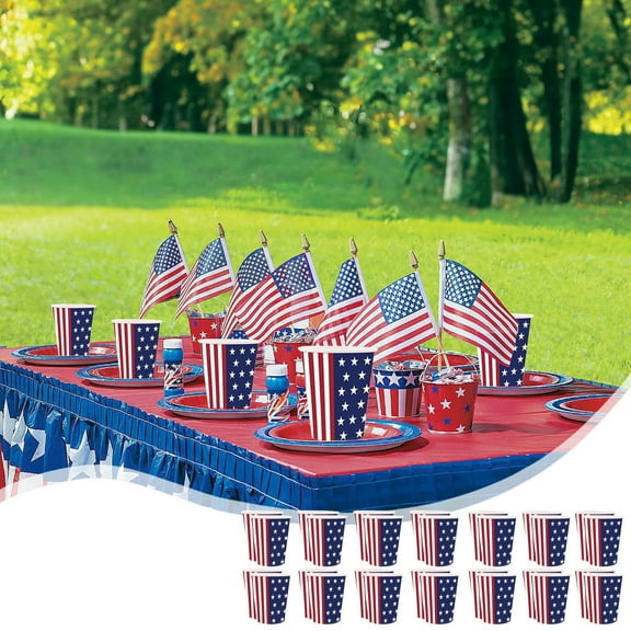 24PCS 4th of July Patriotic Disposable Paper Cups for Party Supplies,Large Hot/Cold Beverage Drinking Cups,Independence Day Patriotic Tableware Set for All Occasion Dinner Party Tableware