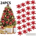 thumbnail image 1 of 24PCS 5.91" Wreaths Decor, Peaoy Glitter Artificial Flowers Wedding Christmas Flowers Xmas Tree Ornaments Party Home Accessories Supplies Decorations, 1 of 8