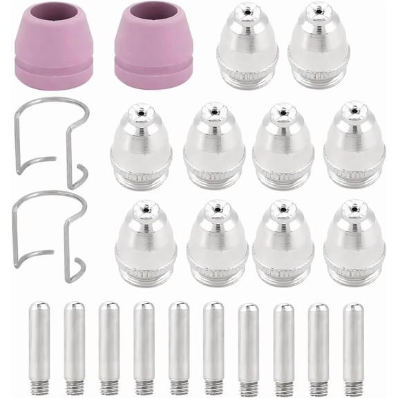 24PCS AG60 SG55 WSD-60P Car Plasma Cutter Consumables Kit, Copper Ceramic Plasma Cutting Torch Tip Nozzles Electrodes Cups Consumables Accessories Set, Automotive Repairing Tool
