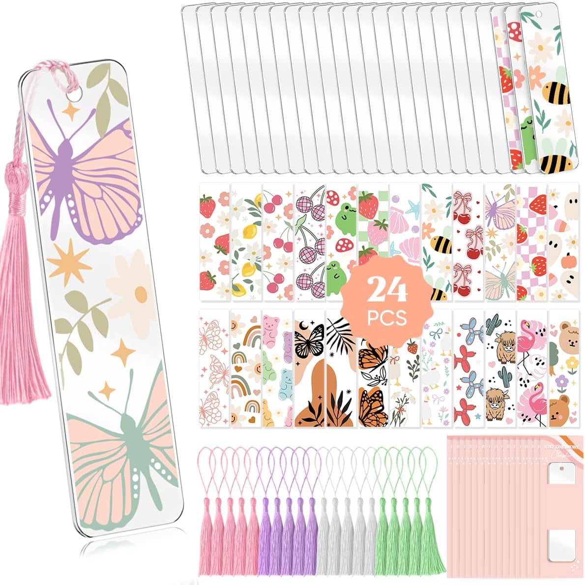 24PCS Acrylic Bookmark Blanks with 24PCS Booklover Theme UV DTF ...