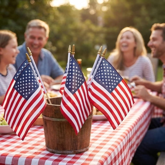 24PCS American Flag Hand Flagpole Set, Gold Pointed Plastic Portable Flagpole for Outdoor Display, Mini Patriotic Pole Flags for Parades, Events, Ceremonies, National Decor