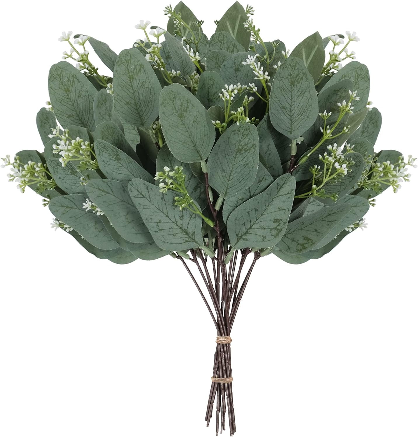 24pcs artificial eucalyptus leaves stems greenery fake silver dollar