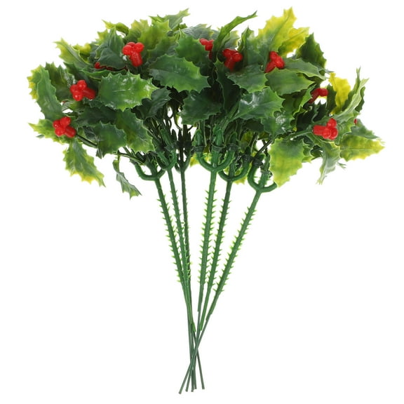 Beaupretty Artificial Flower Bush Green Holly Christmas Berries for Decor 24Pcs