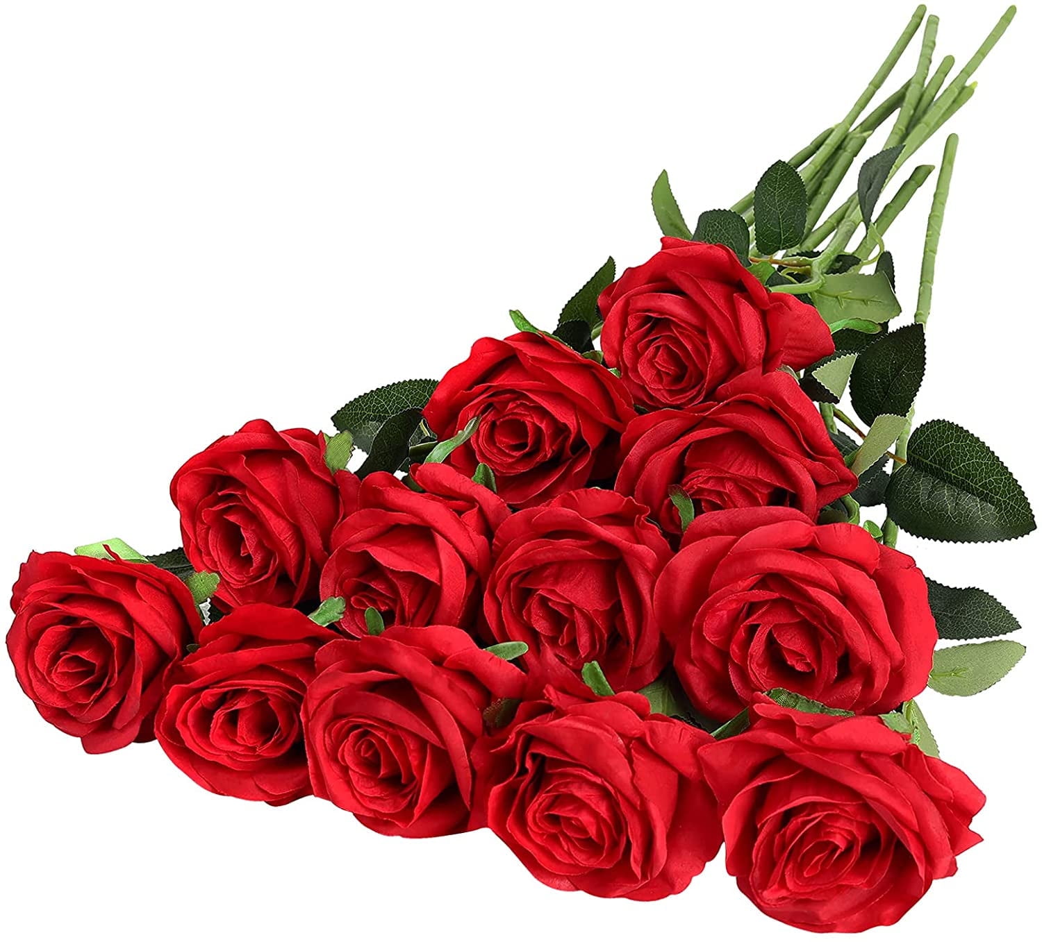 24PCS Artificial Silk Flowers Realistic Roses Bouquet Long Stem for Home Wedding Decoration Party (Red)
