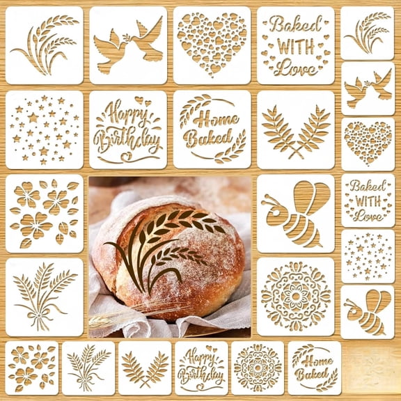 24PCS Artisan Bread Stencils for Sourdough Bread Stencils Baking Mold Set, Cakes, Cookies and Pie Baking Tools for Decorating, 12 Style(5.9 x 5.9 Inch, 3.9 x 3.9 Inch)