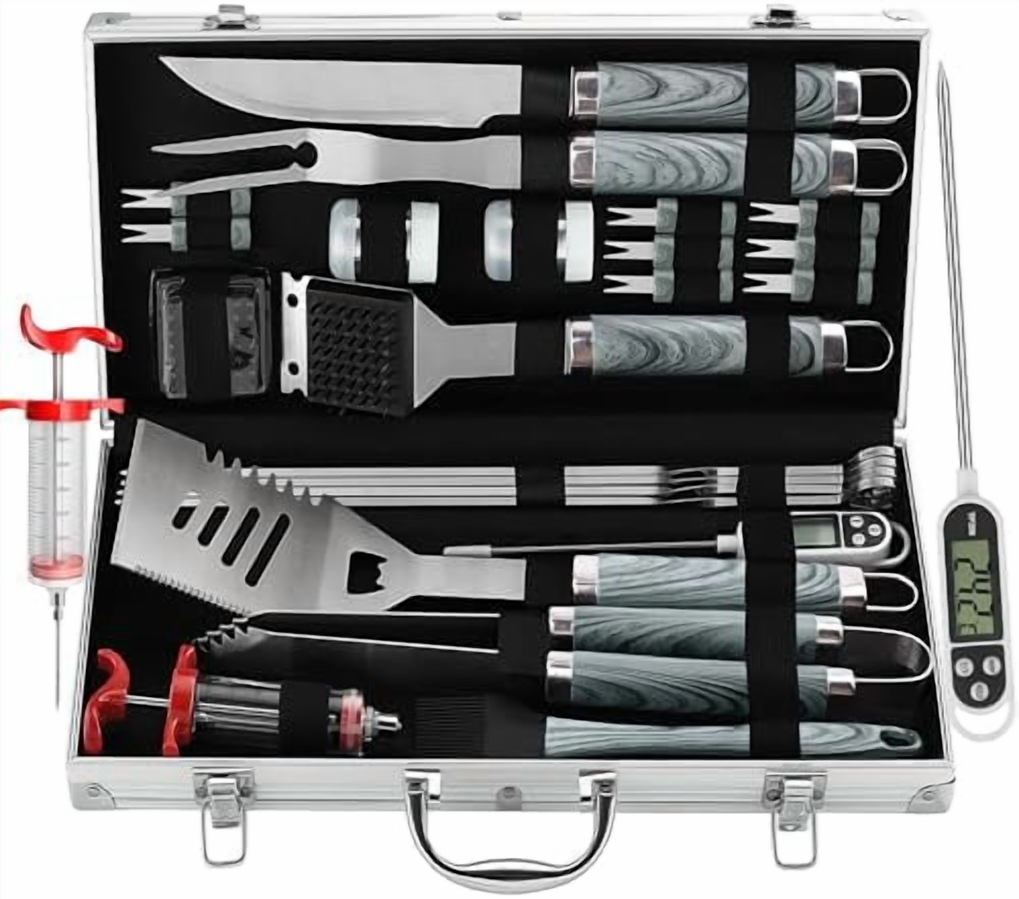 24PCS BBQ Grill Tools Set with Meat Thermometer and Injector - Extra ...