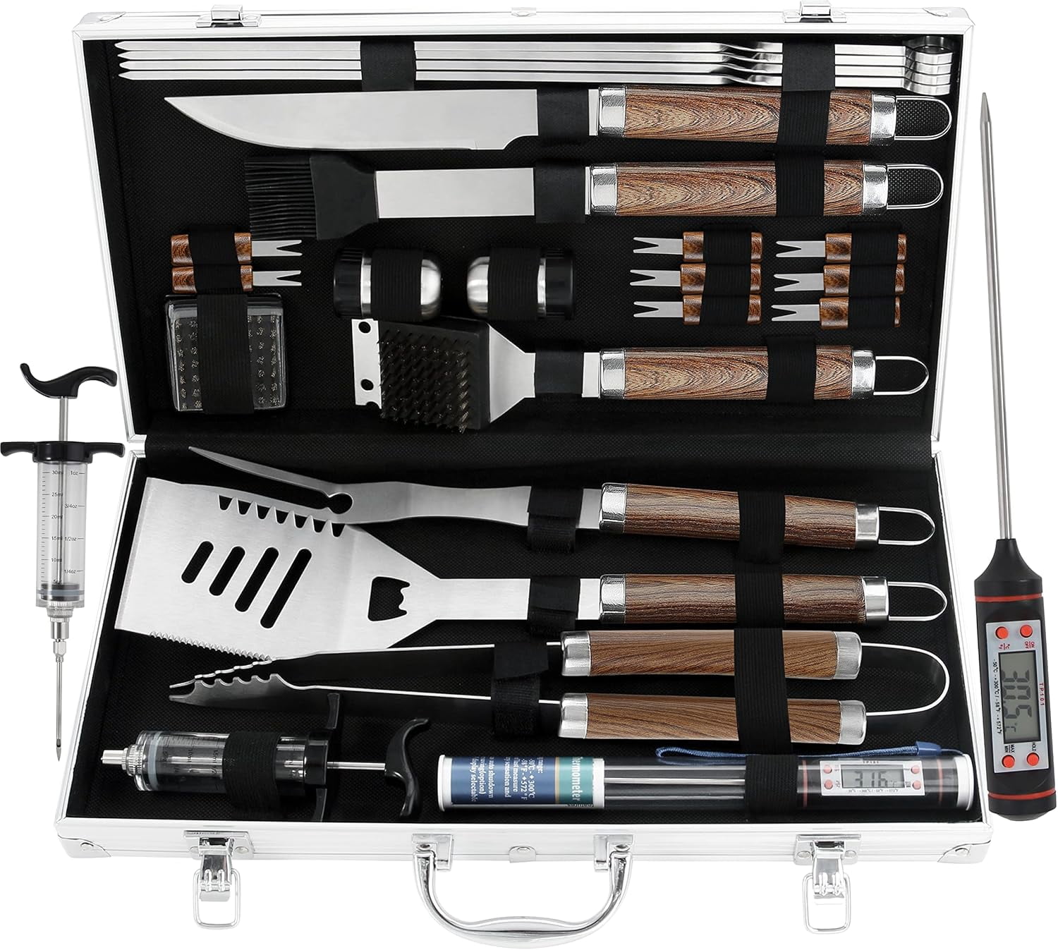 24PCS BBQ Grill Tools Set with Meat Thermometer and Injector - Extra ...