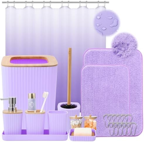 24PCS Bathroom Sets with Shower Curtain and Rugs, Purple Bathroom ...