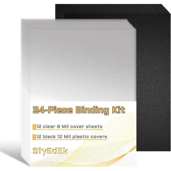 24PCS Binding Covers and Backs Set, 8.5 x11 Inch Clear Book Cover | 12Pcs 8mil Clear PVC Binding Cover, 12Pcs 12mil Black Poly Cover, Letter Size, Un-Punched, Square Corners, for Home Office