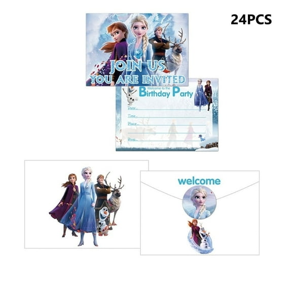 24PCS Birthday Party Invitation Cards with Snow Queen Theme, Including 24 Stickers and 24 Envelopes，Cartoon Style Party Decor Supplies.