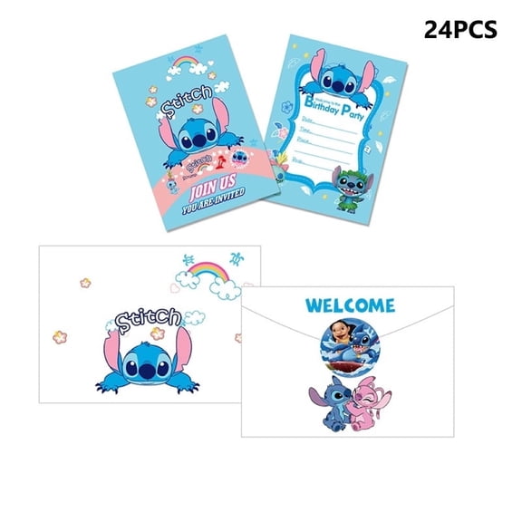 24PCS Birthday Party Invitation Cards with Cartoon Theme, Including 24 Stickers and 24 EnvelopesCartoon Style Party Decor Supplies.