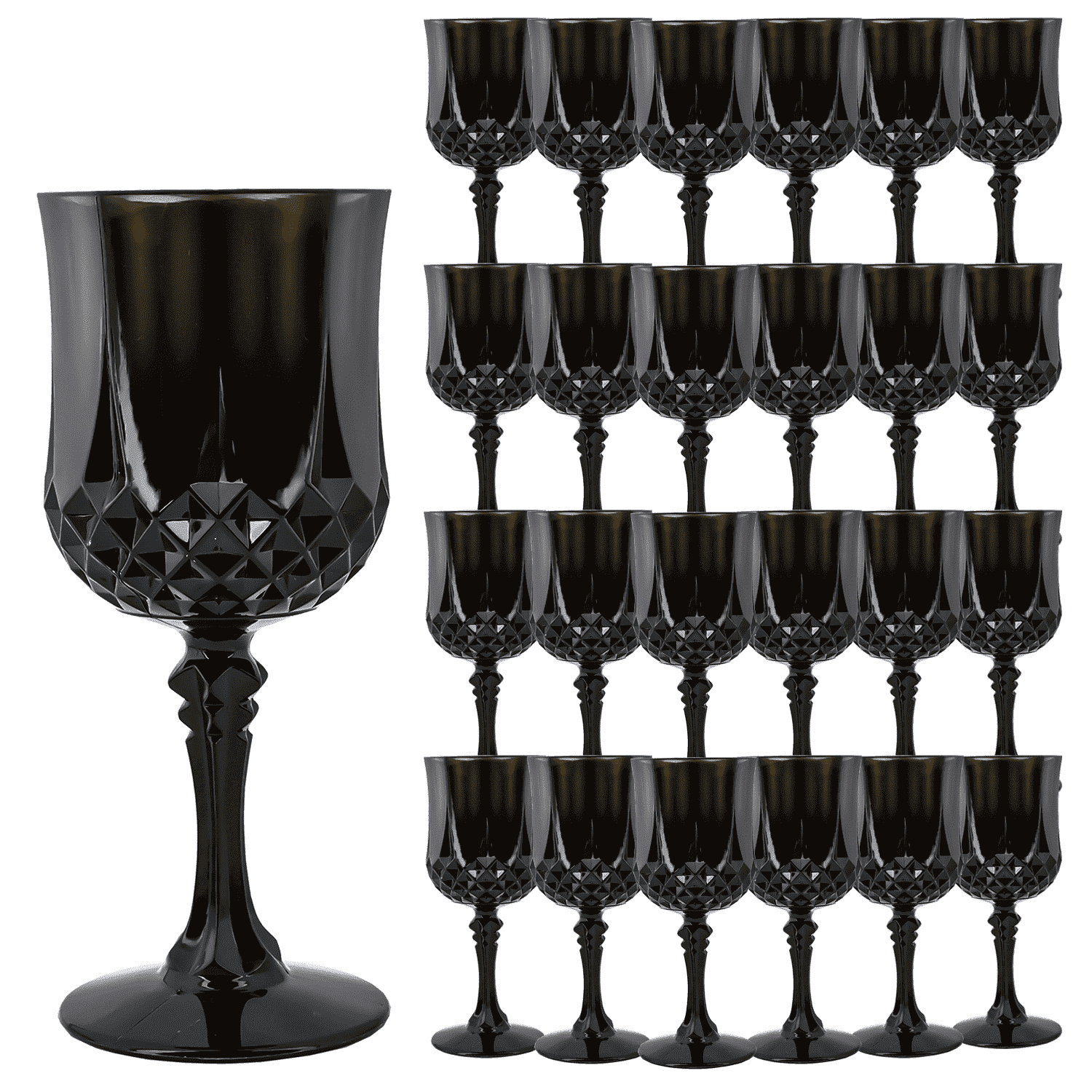 ZHURUININ Reusable  Plastic Wine Glasses，Black，7oz，24Pack