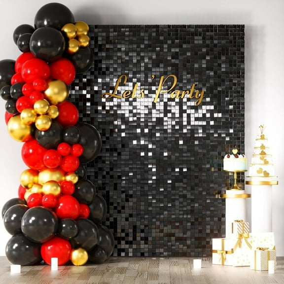 24PCS Black Shimmer Sequin Wall Backdrop for Weddings, Birthdays, Graduations & Parties - Photo Decor Panels