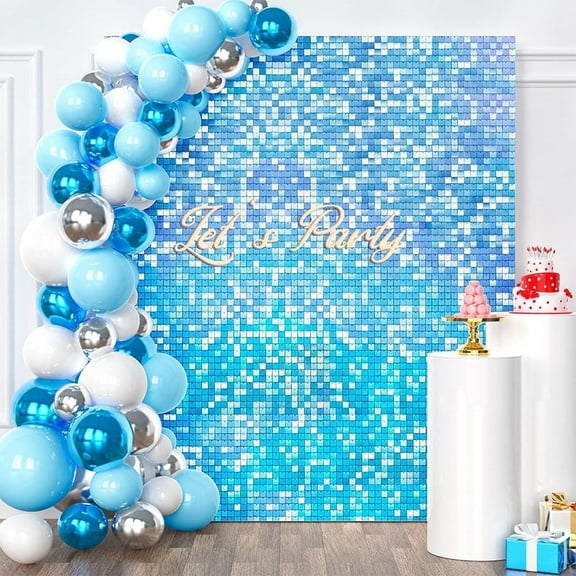 24PCS Blue Shimmer Wall Panels Vibrant Sequin Backdrop for Weddings, Birthdays, Graduations, Parties