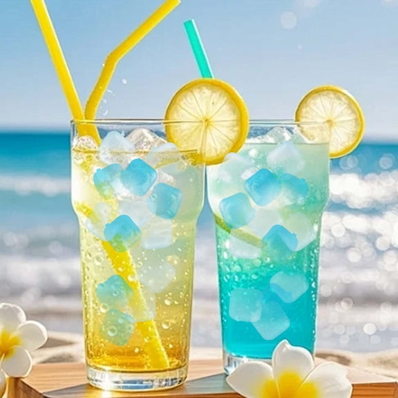 24PCS Blue White Reusable Plastic Ice Cubes for Drinks Summer Party Use