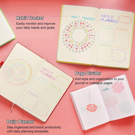 24PCS Bullet Journal Stencils for A5 Planners, Reusable Journal Stencils and Planner Templates Set, DIY Journaling Supplies for Notebook/Diary/Calendar Layout Design and Tracking