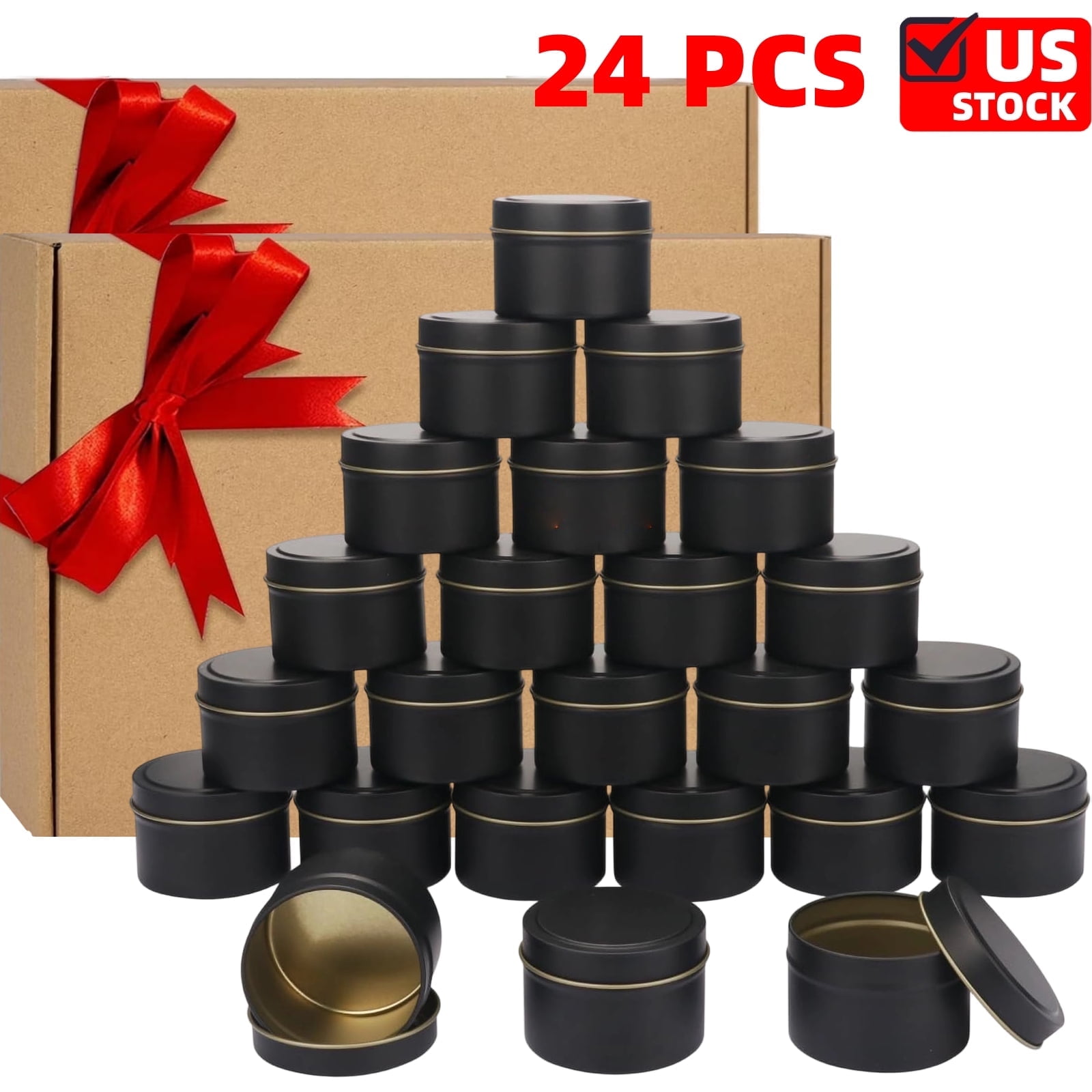 24PCS Candle Jars for Making Candles Metal Round Candle Tins with Lids 4 oz, Black Candle Containers