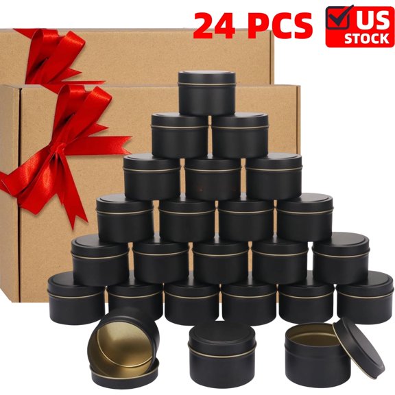 24PCS Candle Jars for Making Candles Metal Round Candle Tins with Lids 4 oz, Black Candle Containers