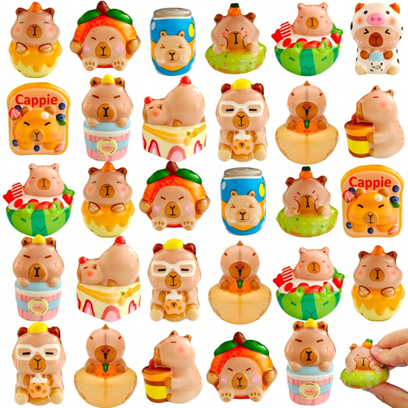 24PCS Capybara Squishy Toys, Slow-Rise Squeeze Toys, Soft Stress Relief Anxiety Relief Sensory Fidget Toys for Kids & Adults, Bulk Novelty Toys for Party Favors, Classroom Prizes - Assorted Varieties