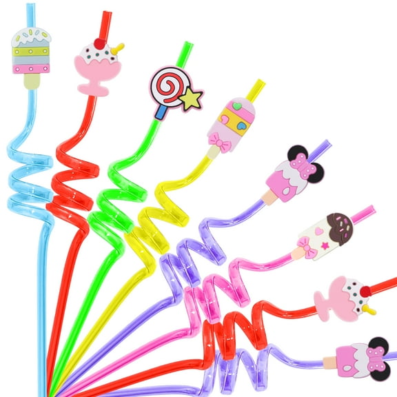 24PCS Cartoon Ice Cream Drinking Straws for Cold drink,Party Favor Supplies Cute Decoration, Reusable Straws