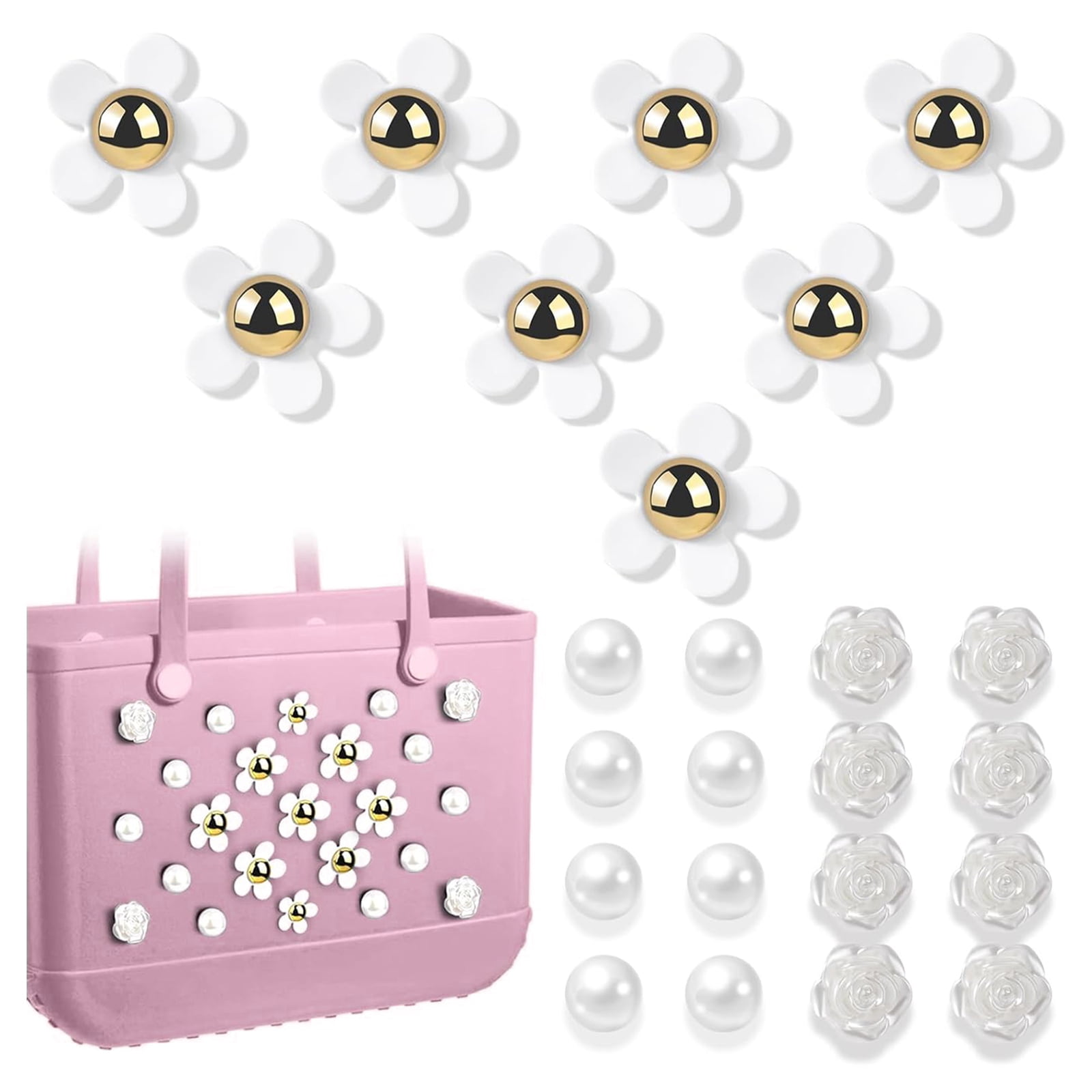 19-piece Bogg Bag Charms Set Butterfly Flower Pearls 19 Pcs Bogg Bag Charms  Set - Butterfly Flower Pearls Decorations For Beach Tote Accessories Charms  For Bogg Bag Accessories