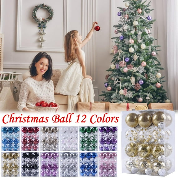 24PCS Christmas Balls Ornaments, 2.36'' Shatterproof Christmas Tree Ornaments Set Solid Color and Clear Decorative Hanging Ornaments for Xmas Tree Party Holiday Decoration