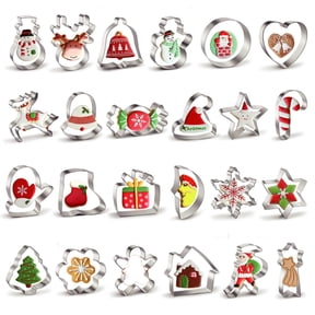 24PCS Christmas Cookie Cutters Set, Stainless Steel Holiday Cookie Cutters with Snowman, Snowflake, Santa and More, Durable Metal Baking Tools, for Xmas Winter Baking, Party Decor