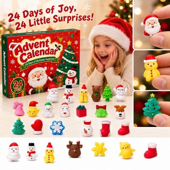 24PCS Christmas Countdown Calendar Blind Box | Advent Calendar 2026 Decorations Tiny Squishy Christmas Gift Set for Adults #C